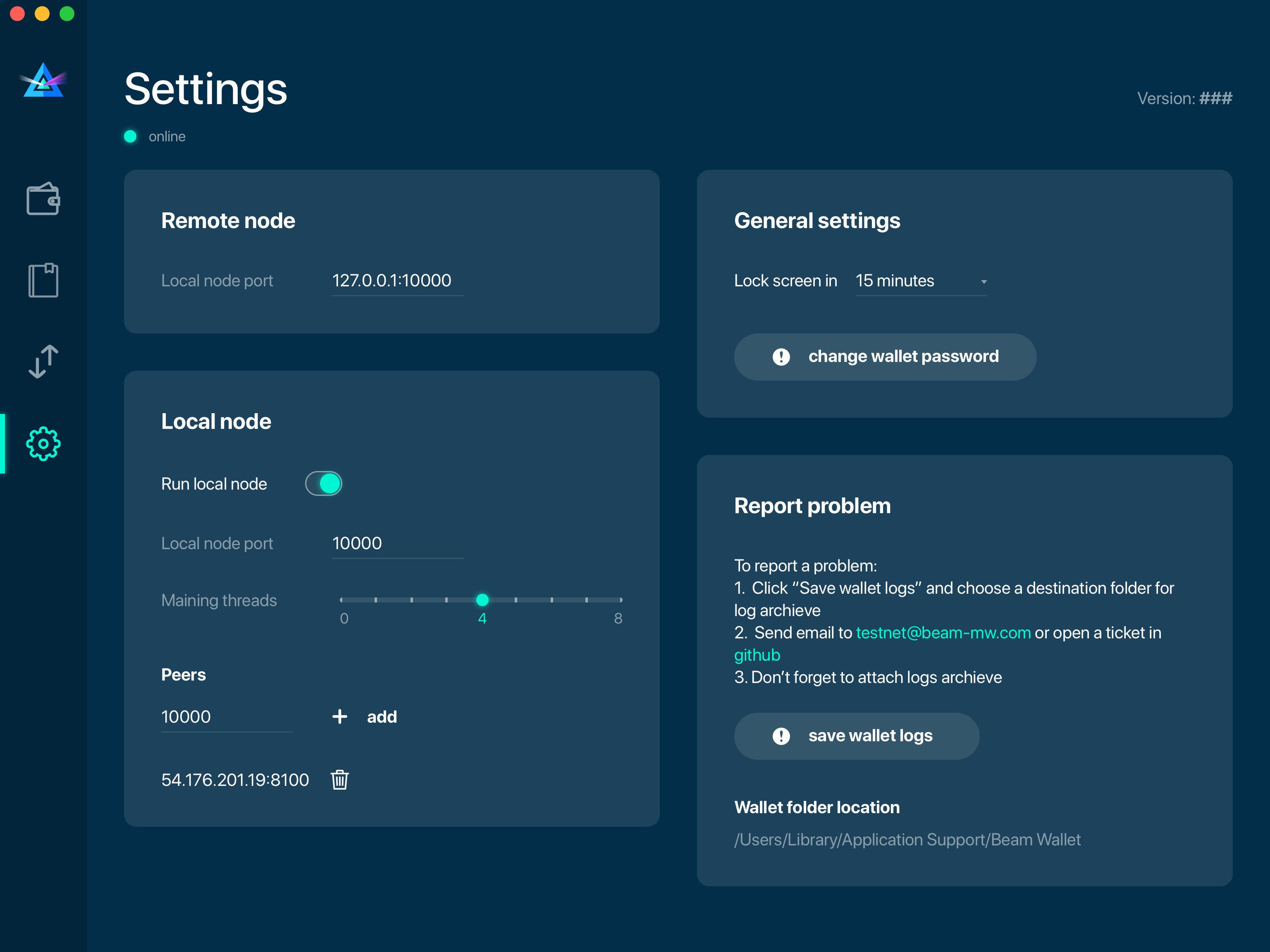 Setting screen