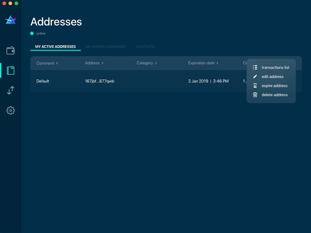 Address screen drop-down menu