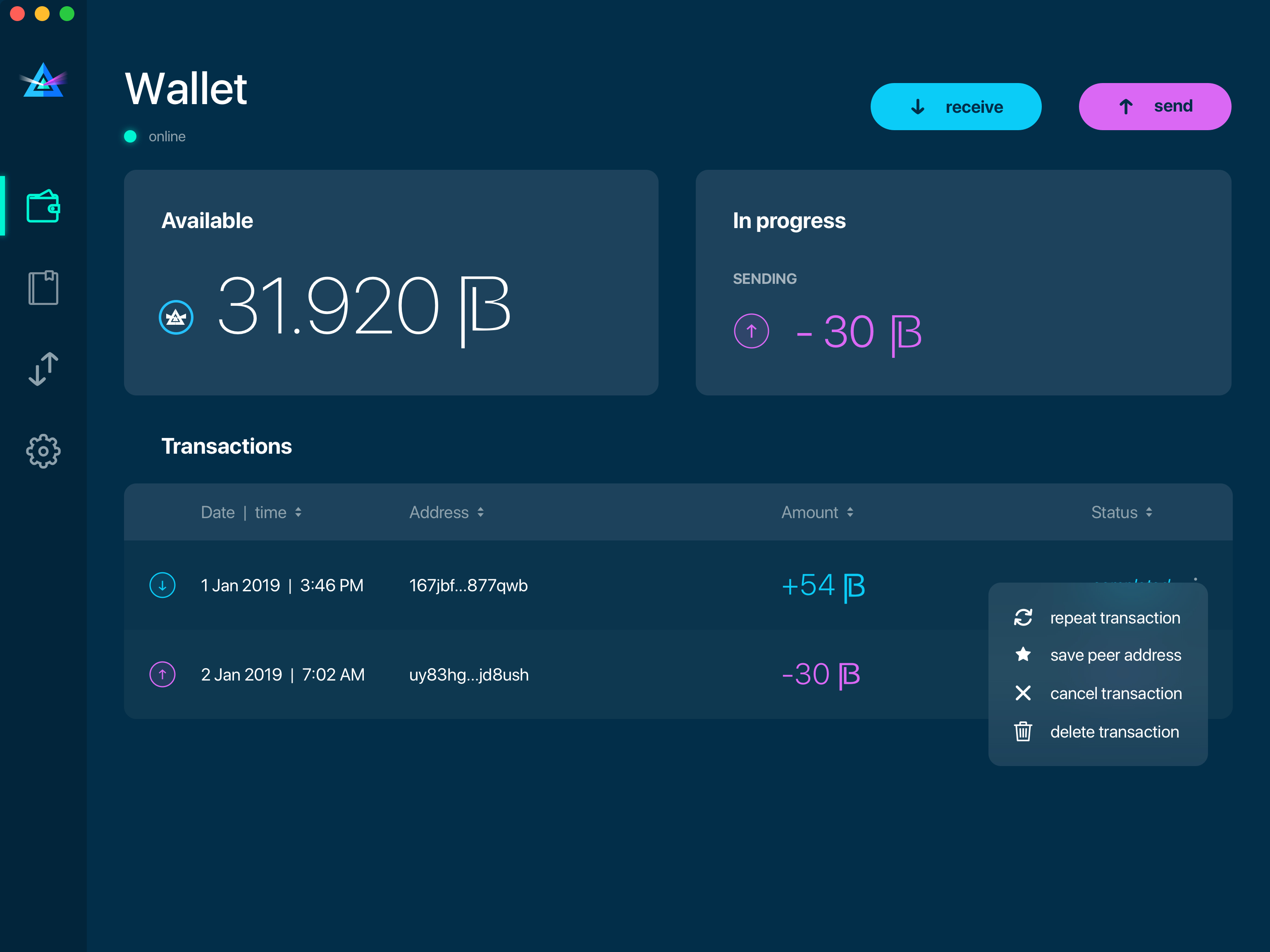 Canceling outgoing transaction
